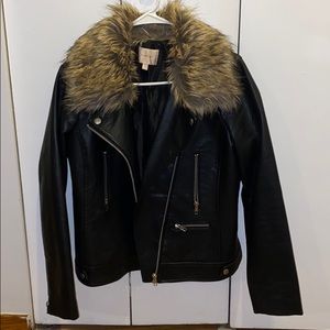 Black leather jacket with removable fur color
